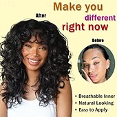abordables Perruques de fête-perruque bouclée grande perruque bouclée pour femmes blanches et noires perruque afro bouclée longue de 20 pouces avec frange perruques de remplacement de cheveux synthétiques pour cosplay et