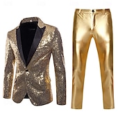 cheap Outfits-Disco 1980s Pants Suits &amp; Blazers Lapel Collar Blazer Disco Sequins Normal Men&#039;s Halloween Masquerade Party Club Pride Parade Adults&#039; Coat Pants