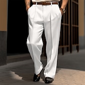 economico Sciolto-Per uomo pantaloni della tuta Pantaloni Pantaloni da completo Tasca frontale Gamba dritta Liscio Comfort Matrimonio Attività commerciale Spiaggia Di tendenza Moderno Nero Bianco