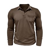 preiswerte Klassisches Poloshirt für Herren-Herren Poloshirt Polos mit Knöpfen Casual Sport Kargen Langarm Modisch Basic Glatt Taste Tasche Frühling &amp; Herbst Regular Fit Schwarz Weiß Armeegrün Rote Marineblau Dunkelgrün Poloshirt