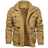 abordables Vestes Cargo-Homme Bombers Veste d&#039;Hiver L&#039;hiver Normal Couleur Pleine Cordon basique du quotidien Doublure Polaire Chaud Vert Véronèse Kaki Noir