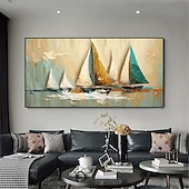 Недорогие Пейзажи-Ручная работа, оригинальная морская картина маслом, парусник на холсте, настенное искусство, декор, абстрактная пейзажная картина для домашнего декора с натянутой рамкой/без внутренней рамы, картина