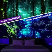 billiga Blacklight tapestries-blacklight gobeläng uv reaktiv glöd i mörkret lyktstolpe trippy dimmig natur landskap hängande gobeläng väggkonst väggmålning för vardagsrum sovrum glöd fest