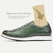 baratos Tênis de couro premium-tênis casuais masculinos de couro bovino premium – design de cadarço com relevo verde e detalhes em preto, confortável e durável