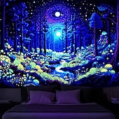 olcso Feketeművilágítás-blacklight gobelin uv reaktív izzás a sötét erdőben trippy ösvény ködös természet táj függő gobelin fali művészeti falfestmény nappali hálószobába