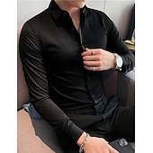 お買い得  メンズサテンシャツ-男性用 シャツ サテンシャツ カジュアルシャツ ボタンアップシャツ 平織り 日常 バケーション ブラック ホワイト ワイン ネイビーブルー 長袖 ラペル 春 &amp; 秋 衣類