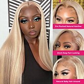 voordelige Pruiken van echt haar, met kanten voorzijde-p10/613 highlight pruik menselijk haar steil 13x4 kant voor pruik honingblonde pruik gekleurde menselijk haar pruiken
