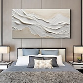 cheap Landscape Paintings-Hand painted Textured White Abstract Sandy Beach Oil Painting on Canvas handmade Original Blue Ocean Painting Custom Art Decor for Living room Wall Decor Wall Art
