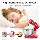 preiswerte Küchengeräte-Küchen-Elektro-Standmixer, 6-Gang-Kippkopf-Lebensmittelmixer mit 6,5-qt-Edelstahlschüssel, Knethaken, Flachrührer, Spritzschutzabdeckung