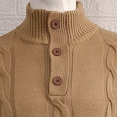 Χαμηλού Κόστους ανδρικό πουλόβερ πουλόβερ-Ανδρικά Πουλόβερ Πουλόβερ πουλόβερ Κοτλέ Πλεκτό καλώδιο Πλέκω Με κοψίματα Κουμπί Συμπαγές Χρώμα Henley Collar Σύγχρονη Σύγχρονη Causal Ρούχα Χειμώνας Μπλε Χακί M L XL