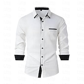 abordables camisas de hombre sin planchar-Hombre Camisa Camisa para Vestido Camisa de cuello Abotonar la camisa Bloque de color Boda Diario Bleu Ciel Negro Blanco Verde Claro Manga Larga Cuello Vuelto Primavera &amp; Otoño Ropa Retazos
