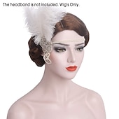 economico Parrucche storiche-Parrucca marrone rossastro degli anni '20 per donne parrucca corta a onde parrucca sintetica vintage completa per donne cosplay travestimenti parrucca da flapper degli anni '20 parrucche di Halloween