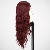 economico Parrucche trendy sintetiche-parrucca lunga ondulata bordeaux per le donne parrucca riccia rossa da 26 pollici parte centrale parrucca in fibra sintetica resistente al calore dall&#039;aspetto naturale per l&#039;uso quotidiano nelle feste