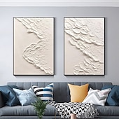 preiswerte Abstrakte Gemälde-Weiße Wellen, abstraktes Gemälde, weiße 3D-Strukturkunst, weiße strukturierte Wandkunst, minimalistische Kunst, Heimdekoration, gespannter Rahmen, fertig zum Aufhängen