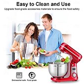 preiswerte Küchengeräte-Küchen-Elektro-Standmixer, 6-Gang-Kippkopf-Lebensmittelmixer mit 6,5-qt-Edelstahlschüssel, Knethaken, Flachrührer, Spritzschutzabdeckung