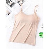 abordables Tops y pantalones de dormir para mujer-Pijama de mujer de color puro, sencillo, cómodo, de uso diario, de rayón, transpirable, con tirantes, sin mangas, con tirantes, sin espalda, con almohadillas para el pecho, para verano y primavera,