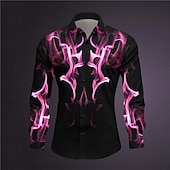 halpa Geometric Pattern-Miesten Geometrinen printti antaa potkut Paita Button Up paita Pitkähihainen Abstrakti Subkulttuuri Arki-asut Bile Kevät Sänkyjen avaus Painettu Painike alas Tumman punainen Keltainen Punastuvan