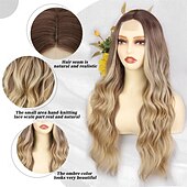 economico Parrucche trendy sintetiche-parrucca ondulata lunga parrucca bionda ombre parte centrale capelli ricci ondulati per le donne parrucca bionda lunga da 24 pollici capelli dall&#039;aspetto naturale resistenti al calore per le ragazze