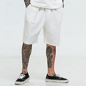 baratos Clássico-Homens Shorts de linho Shorts de praia Com Cordão Cintura elástica Tecido Respirável Macio Casual Final de semana Moda Roupa de rua Preto Branco Micro-Elástica
