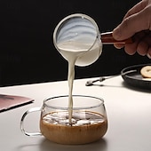 baratos Eletrodomésticos-Copo de medição de café expresso, vidro resistente ao calor, 50-80ml, boca dupla, jarro de leite com alça de madeira, escala de vidro, copo de medição