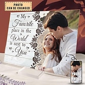billige Bryllupsgave-Personlig tilpasset akryl fotostykke med base gave til bryllup par plakett Min favorittsted i verden er deg farsdag jubileum bryllup bryllupsgave 20*15cm (8“*6”)
