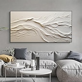 cheap Landscape Paintings-Hand painted Textured White Abstract Sandy Beach Oil Painting on Canvas handmade Original Blue Ocean Painting Custom Art Decor for Living room Wall Decor Wall Art