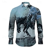 cheap Men&#039;s Western Shirts-Kentucky Derby Men&#039;s Cowboy Shirt Western Shirt Cowboy Shirt Long Sleeve Vintage Western Style Outdoor Street Casual Daily Fall &amp; Winter Turndown Buttons Print Blue Purple Orange Green