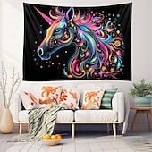 tanie Blacklight gobelin-gobelin z czarnym światłem UV reaktywny świecący w ciemności świecący neonowy jednorożec zwierzęcy psychodeliczny trippy mglisty wiszący gobelin ścienny sztuka mural do salonu sypialni