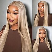 voordelige Pruiken van echt haar, met kanten voorzijde-p10/613 highlight pruik menselijk haar steil 13x4 kant voor pruik honingblonde pruik gekleurde menselijk haar pruiken