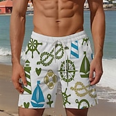 economico Stampa oceanica-Per uomo Ancora Barca a vela Costumi da bagno Pantaloncini da mare Pantaloncini da Surf Misura del girovita medio Vacanza Hawaiano Stile Resort Vacanza Ferie Spiaggia Coulisse con fodera in rete
