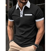 olcso Férfi klasszikus póló-Férfi POLO trikó Button Up Polos Hétköznapi Sport Hajtóka Rövid ujjú Divat Alap Színes Tyúklábminta Kollázs Zseb Nyár Normál Fekete Fehér Tengerészkék Medence Khakizöld POLO trikó