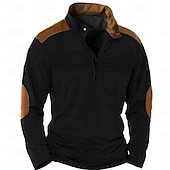 preiswerte Basic-T-Shirts-Herren T-Shirt Langarm Stehkragen Frühling &amp; Herbst Farbblock Mode Designer Basic Urlaub Straße Ausgehen Schwarz Marinenblau Braun Top T-Shirt für Herren