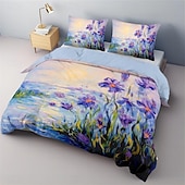 economico Set copripiumino-set copripiumino con motivo floreale dipinto a olio set consolatore morbido set di biancheria da letto in cotone di lusso in 3 pezzi decorazioni per la casa regalo di biancheria da letto crepuscolare