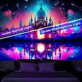 levne Tapiserie Blacklight-ramadán mešita blacklight gobelín uv reaktivní záře ve tmě trippy mlhavá příroda krajina závěsná gobelín nástěnná malba pro obývací pokoj ložnice