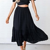 preiswerte Wesentliche Falsche Unterteile-Damen Basic Lässig Maxi Hohe Taille Röcke Einfarbig Tasche Alltagstauglich Wochenende Schwarz Weiß Sommer Baumwolle und Leinen