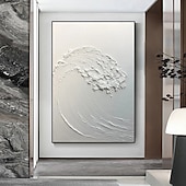 voordelige Abstracte schilderijen-groot met de hand geschilderd abstract wit olieverfschilderij golven schilderen op canvas modern olieverfschilderij kunst aan de muur handgeschilderd schilderij kunst aan de muur schilderij voor
