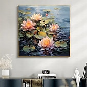 Недорогие Картины с цветочными мотивами-Оригинальная картина маслом с цветком лотоса ручной работы на холсте, настенный художественный декор, минималистское озеро для домашнего декора с натянутой рамкой/без внутренней рамы, картина