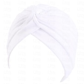 abordables Musulmán árabe-Sombreros turbantes suaves con nudo preanudado moda plisada gorro de quimioterapia diadema para dormir de color sólido naranja para mujeres Día de Reyes casual diario