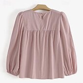 preiswerte Hemden-Leinenhemd Langes Baumwolltop Weißes Baumwolltop Weiße Baumwollbluse Damen Weiß Rosa Armeegrün Einfarbig Puffärmel Straße Täglich Mode Rundhals Baumwoll-Leinen Normale Passform S