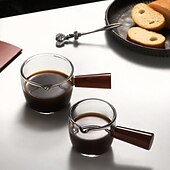 baratos Eletrodomésticos-Copo de medição de café expresso, vidro resistente ao calor, 50-80ml, boca dupla, jarro de leite com alça de madeira, escala de vidro, copo de medição
