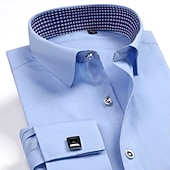 cheap Men's Dress Shirts-Men's Shirt Dress Shirt Plain Office &amp; Career Wedding Party Black White Yellow Sky Blue Long Sleeve Lapel Spring &amp;  Fall Clothing Apparel