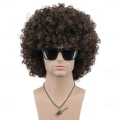 tanie Peruki historyczne-Dorosła Uniseks 60s 70s 80s Krótkie Złote Kręcone Afro Syntetyczna Disco Rocker Hipisi Włosy Kalifornijski Karnawał Cosplay Anime Kostium Peruki Halloween