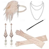 お買い得  アクセサリーとその他-ヴィンテージ 1920年代風 ギャツビー フラッパー・ヘッドバンド アクセサリーセット チャールストン フェザー 仮装 女性用 マスカレード 祭り 成人 グローブ ヘアバンド オールシーズン