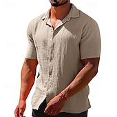 cheap Men&#039;s Button Up Shirts-Men&#039;s Summer Shirt Casual Shirt Beach Shirt T Shirt Button Up Shirt Tee Black White Blue Brown khaki Short Sleeve Plain Lapel Vacation Hawaiian Button-Down Clothing Apparel Polyester Fashion Casual