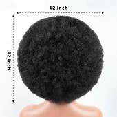 baratos Perucas de festa-Peruca Afro Peruca Afro dos anos 70 para Mulheres Negras Perucas Cacheadas Kinky com Franjas Peruca Curta e Cacheada Macia e Natural para Uso Diário Festa Perucas de Halloween