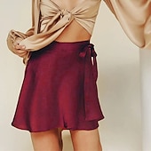 billiga Casual kjolar-dammardi gras kjol en linje mini hög midja kjolar rosett enfärgad vardagshelg sommar satin mode casual vin svart-vit svart rosa karnevalstema