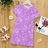 cheap Girl&#039;s 3D Vision &amp; Shining-Girls&#039; 3D Butterfly Pajamas Nightdress Pink Short Sleeve 3D Print Summer Active Fashion Cute Polyester Kids 3-12 Years Crew Neck Home Causal Indoor Regular Fit