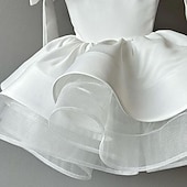 preiswerte Kleider für die Blumenmädchen-Blumenmädchenkleid Mädchen Party Kleid Leistung Hochzeit Party Prinzessin Süß Gitter Feste Farbe Ärmellos Schulterfrei Weiß 2-12 Jahre