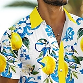 abordables Nourriture &amp; Boissons-Homme Citron Chemise Chemise hawaïenne Chemise Aloha Manche Courte Chemise Col rabattu Vacances Hawaïen Extérieur Vacances Hawaïen Jaune Bleu Violet S M L