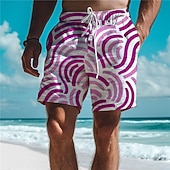 cheap Geometric Print-Waves Men&#039;s Resort 3D Printed Board Shorts Swim Trunks Elastic Waist Drawstring with Mesh Lining Aloha Hawaiian Style Holiday Beach S TO 3XL